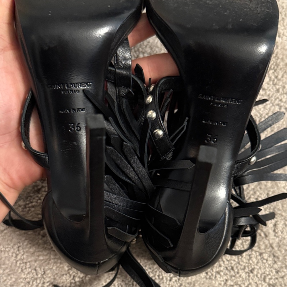 Saint Laurent blk Leather Fringe silver Studded Women's Sandals size 36 - Picture 5 of 5